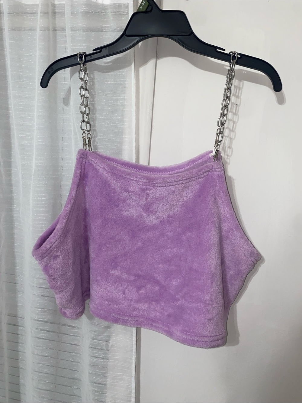 Lilac Plush Crop Top with Silver Chain Straps